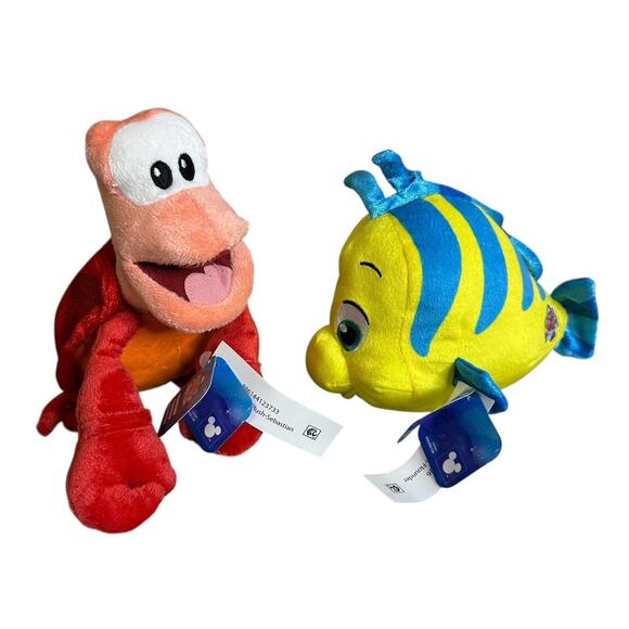 Disney Junior Ariel Little Mermaid Sebastian and Flounder Small 7 inch Plush New - Picture 1 of 5